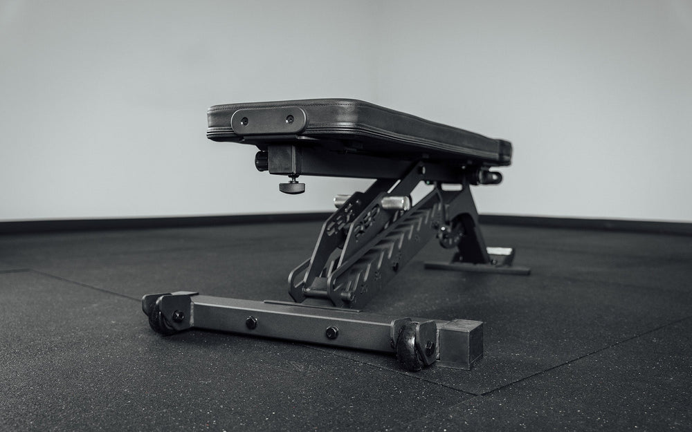 close-up of Matte Black Blackwing bench, premium flat-incline-decline weight bench built from 11-gauge steel with patented ZeroGap® technology, 12 back angles, 6 seat positions, IPF-standard height, and optional leg roller compatibility for ultimate strength, comfort, and versatility in home or commercial gyms from Rep Fitness UK | Shop Premium Gym Equipment for Home & Commercial Use, Best Online Gym Equipment UK