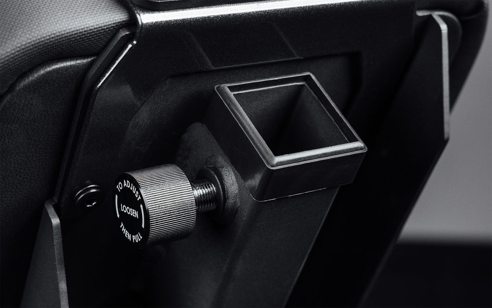 Nighthawk matte black bench closeup opening where the leg roller is installed from Rep Fitness UK | Shop Premium Gym Equipment for Home & Commercial Use Online